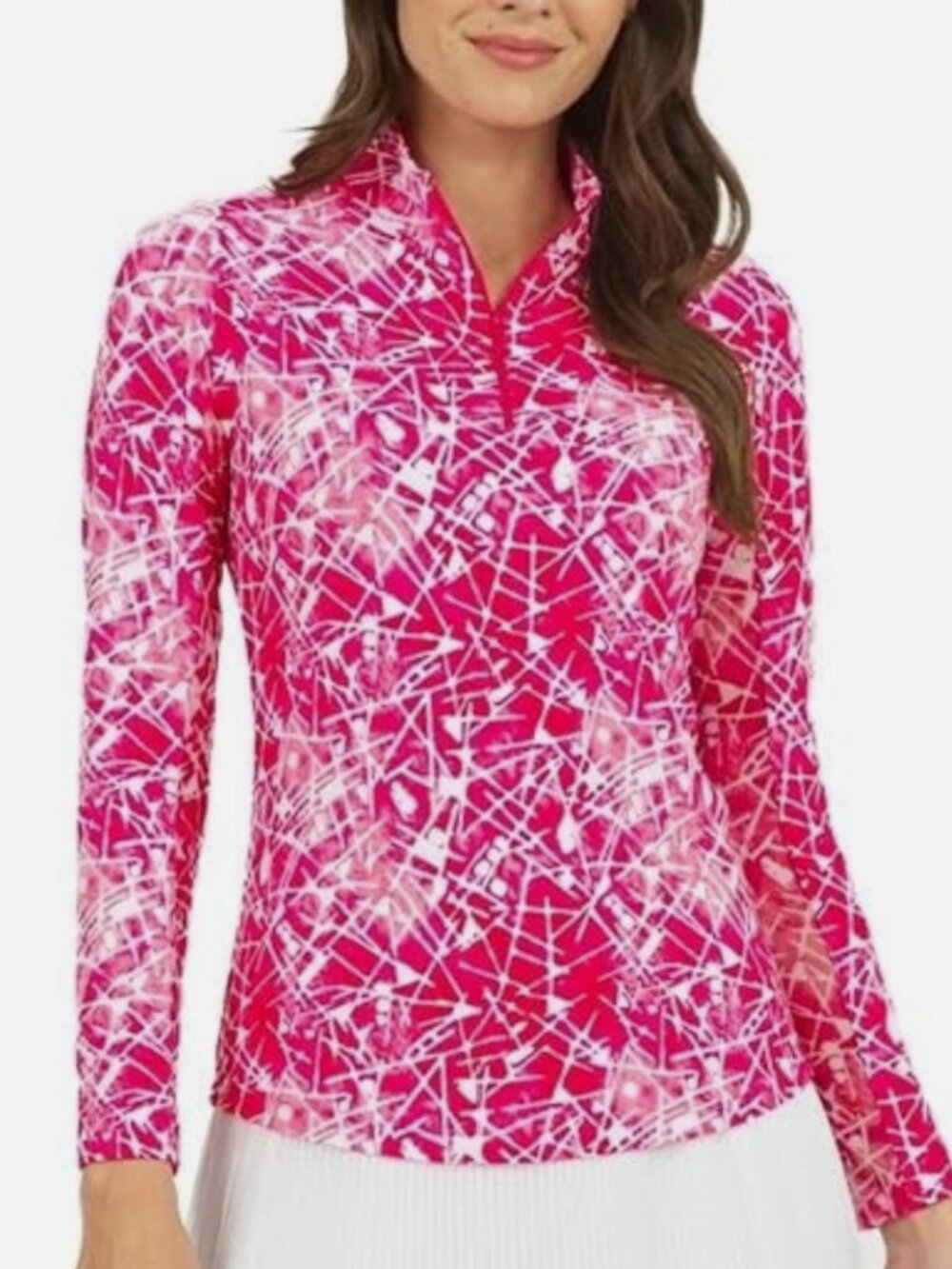 IBKUL - Evie Long Sleeve Mock Neck Top / Watermelon-White/ Large / Like New!